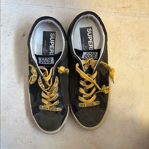 Golden Goose Black and Yellow Sneakers with Bright Laces and Rubber Sole